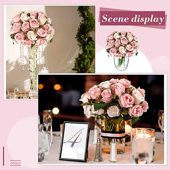 48-Pcs Artificial Silk Rose Flowers w/ Leaves & Stems for Wedding Bridal Shower - Picture 13 of 14